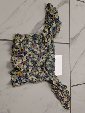 Floral Smocked Crop Top with Ruffled Straps